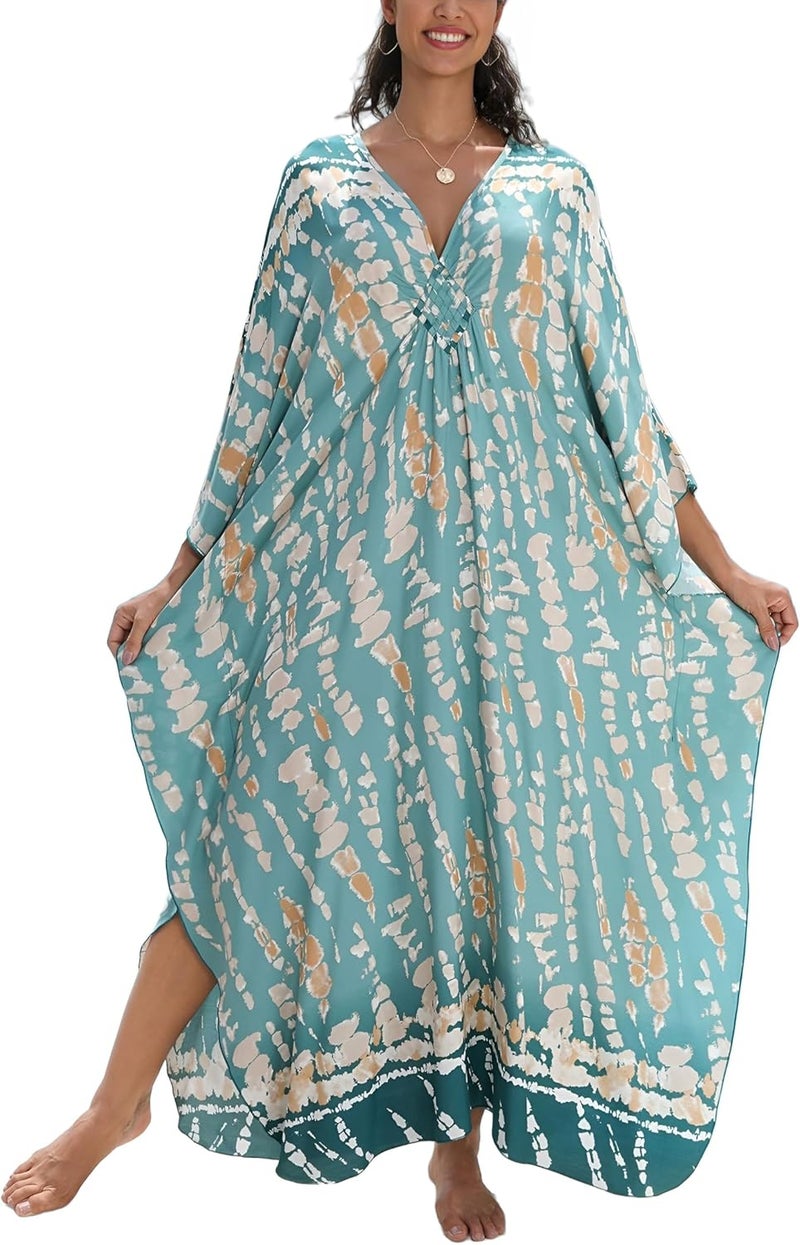 KEYLORTING Women's Plus Size Kaftan Dress – Plus Size Maxi Dress Moo Moos Beach Cover Up,Bathing Suit Cover-Up Loungewear - Image 1